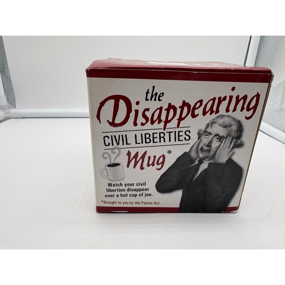 The Unemployed Philosophers Guild disappearing civil liberties coffee mug